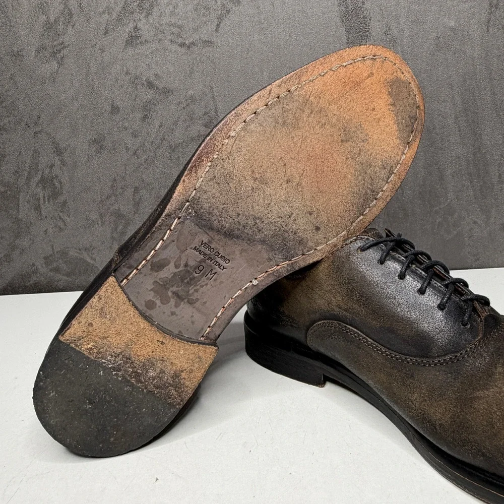 Barneys New York Oxford Shoes Men 9M Brown Distressed Suede Made‎ in Italy